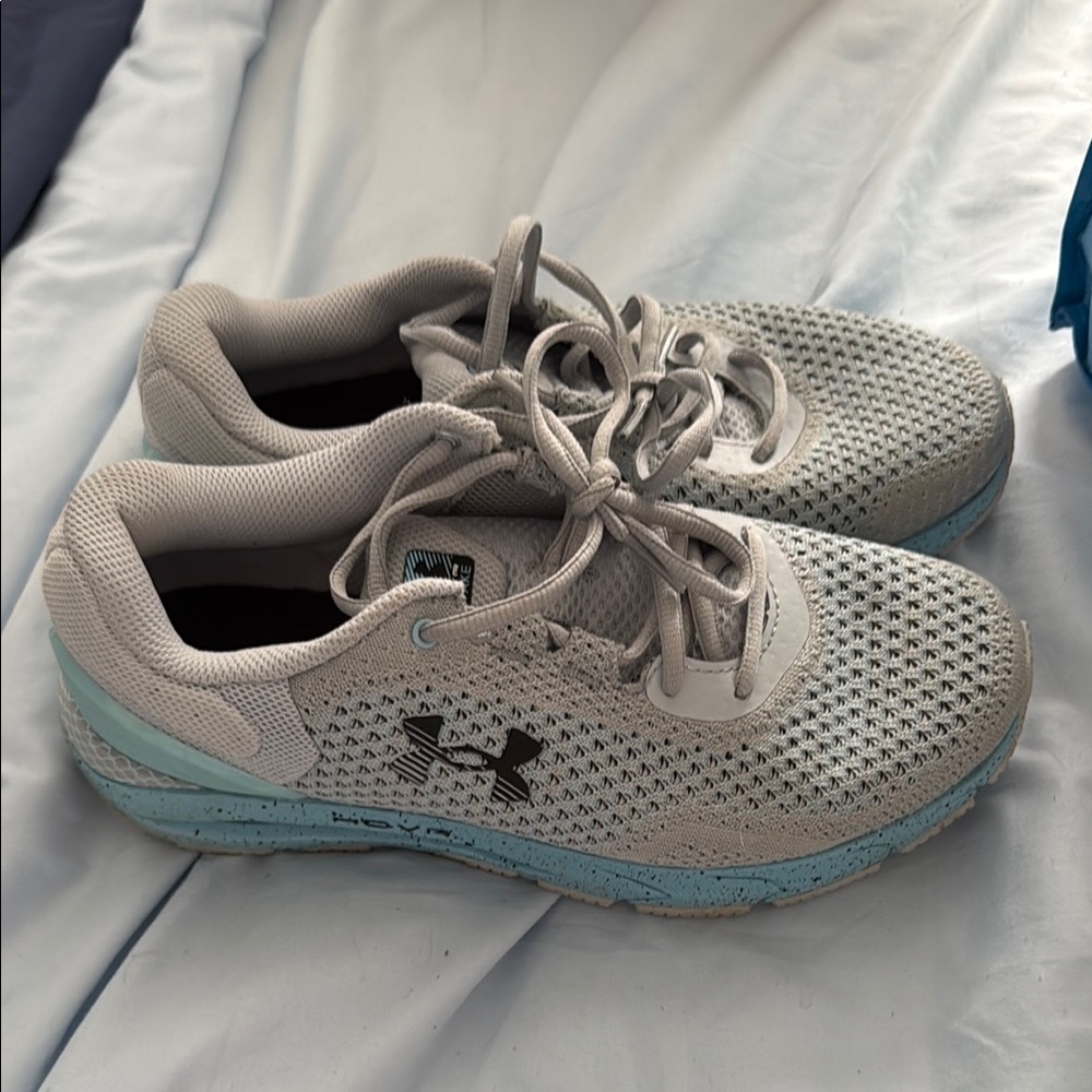 Under Armour Light Gray and Aqua Sneakers